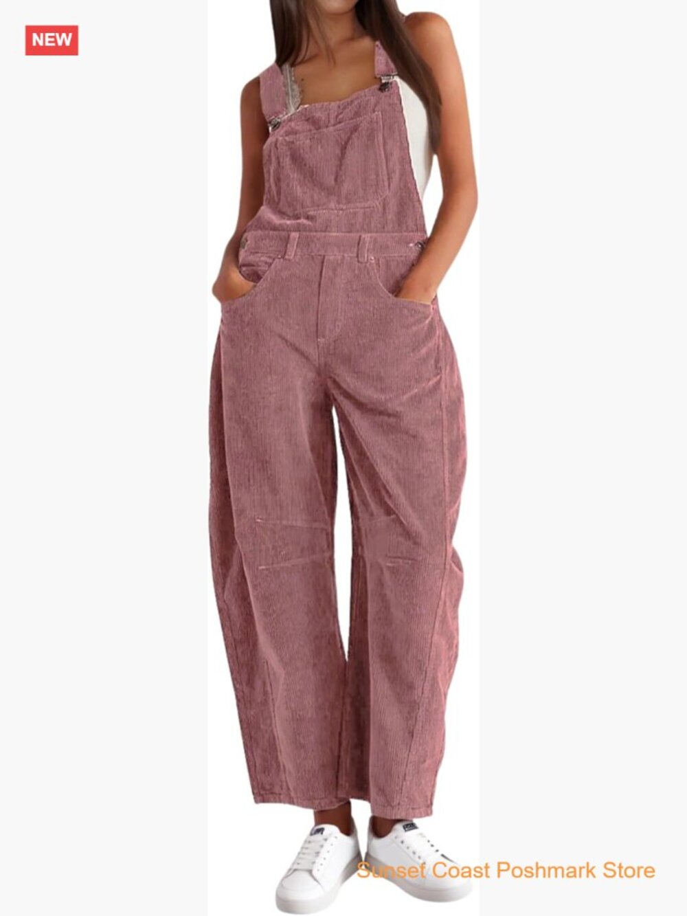 Corduroy Barrel Wide Leg Bib Overalls Pockets Adjustable Straps